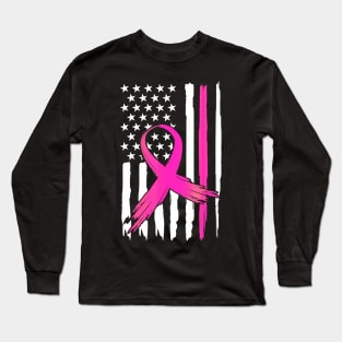 Ribbon Flag USA American Breast Cancer Awareness Long Sleeve T-Shirt